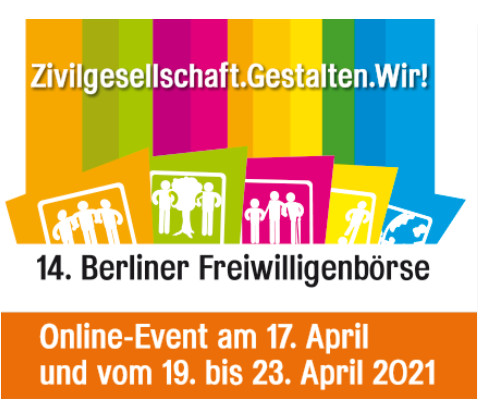 Logo der 14. Berliner Freiwilligenboerse, die vom 17. bis 23. April 2021 online stattfindet.